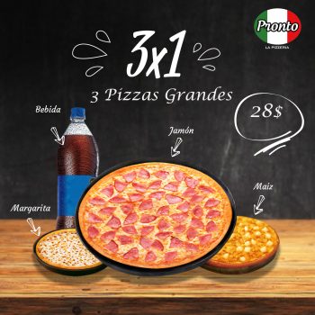 Combo 3 Pizzas Grandes + Bebida 1,5 Lt