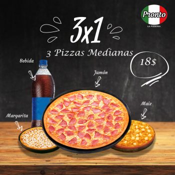 Combo 3 Pizzas personales + Bebida 1,5 Lt