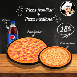 Pizza Familiar + Pizza Mediana con Bebida 1L